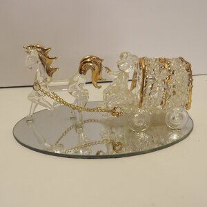 + Dura Best Hand Blown Glass Carousel Horse And Carriage Gold Accents